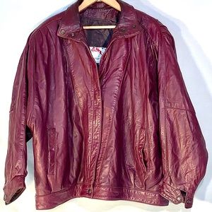 Vintage Unique Burgundy/Purple Leather Lined Coat-Size L